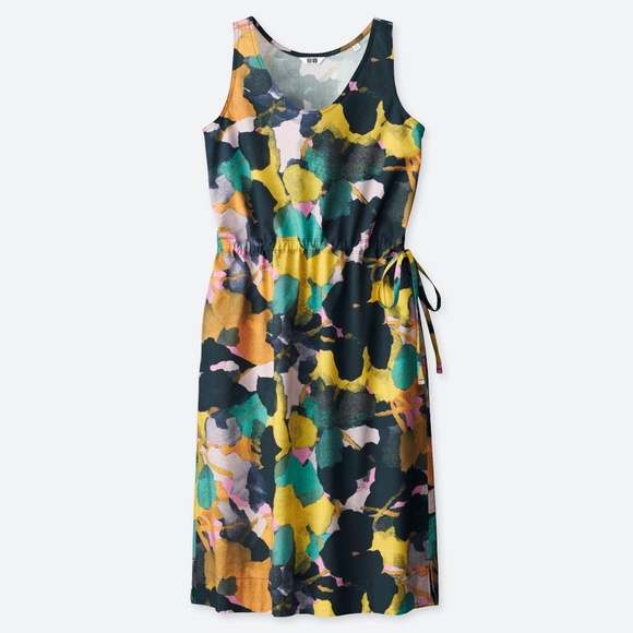 UNIQLO U Drawstring Printed Sleeveless Dress Size Medium M - Picture 1 of 4